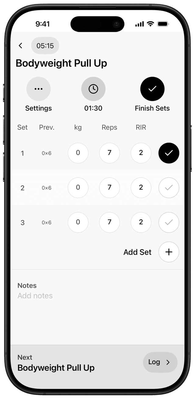 Set tracking interface
